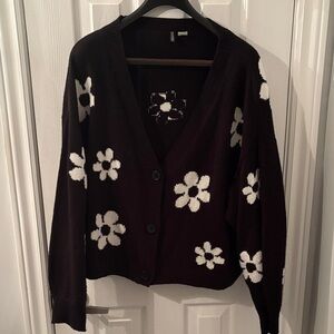 Divided Black and White Floral Cardigan